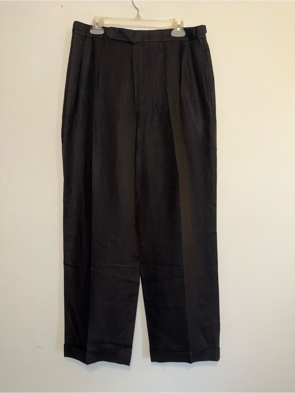 Polo Ralph Lauren Baggy 100% Linen Pants 34x31.5 Black Pleated Cuffed High Rise